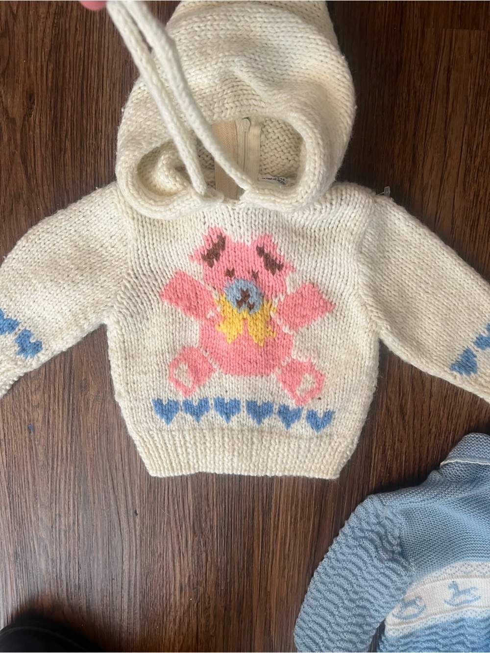 2 Vintage Blue and Cream Knit Baby Sweaters Set 6-9/9-12 - Picture 6 of 8